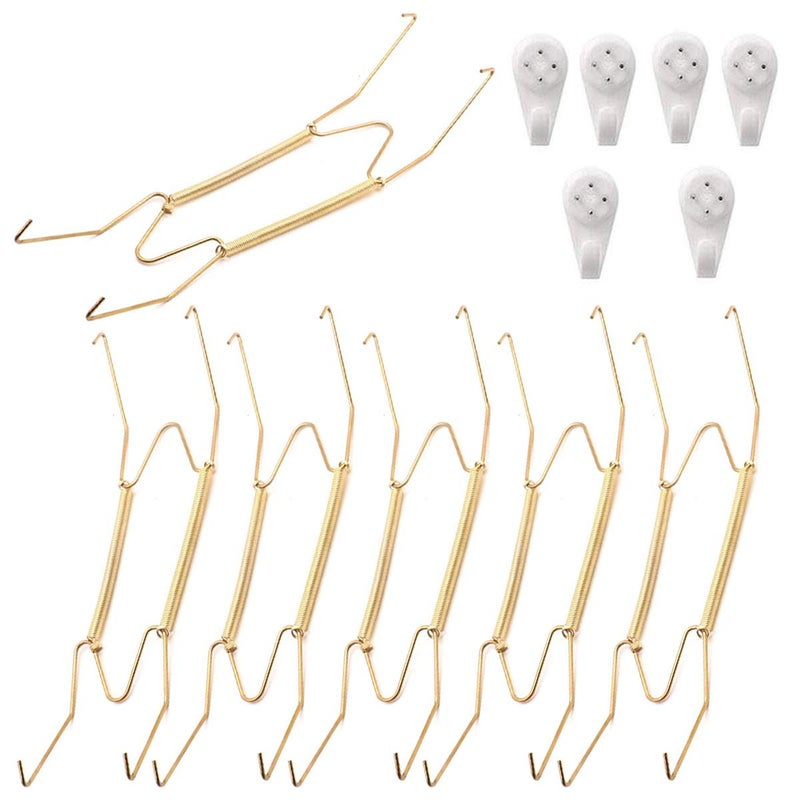 lasenersm 6 Pieces 8" Plate Hangers Invisible Wall Plate Hanger Spring Style Invisible Plate Tray Display Hanger Holds Decorative Plate Hanger 7.5" to 8.5" Plate, Golden-Color - Image 1